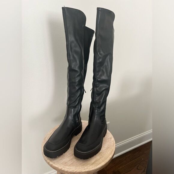 Sam Edelman Lerue Over The Knee Stretch Side Zip Lug Combat Boots Black NWOB - Picture 6 of 13